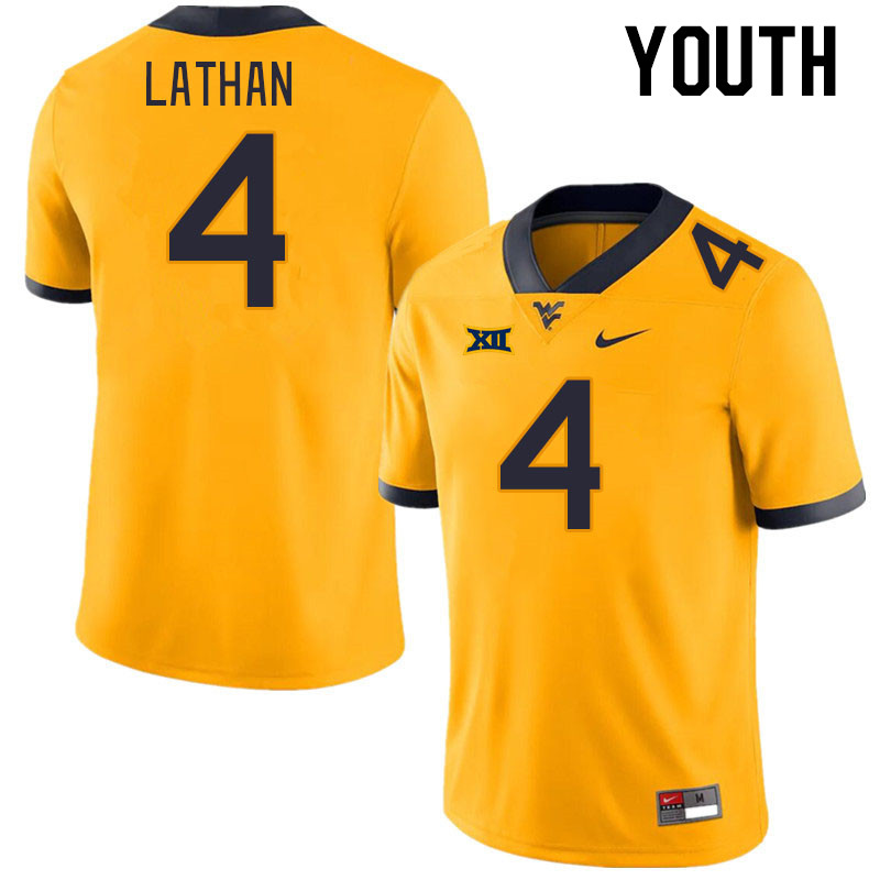 Youth #4 Trey Lathan West Virginia Mountaineers College Football Jerseys Stitched Sale-Gold